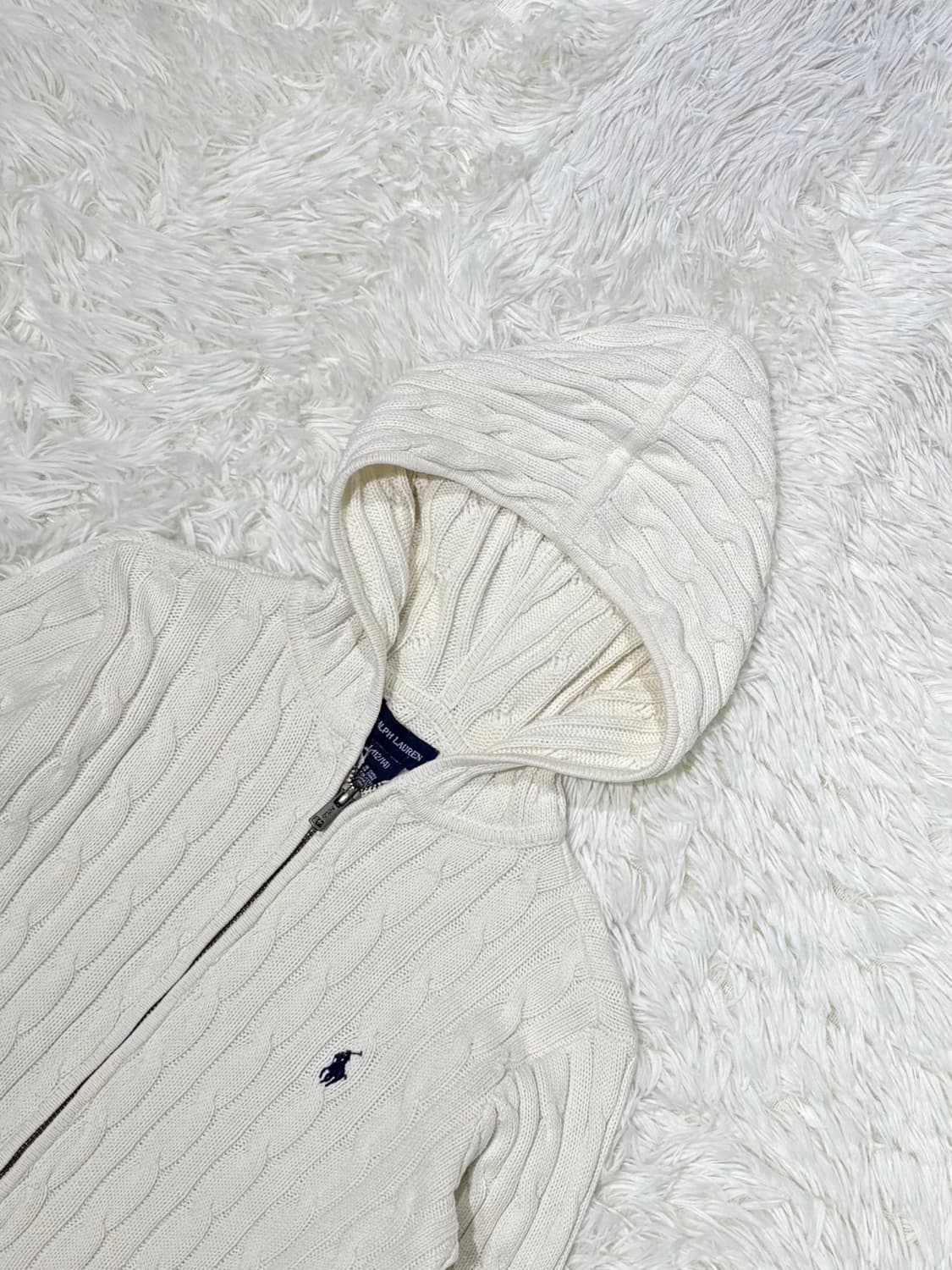 폴로랄프로렌 네이비포니 베이지 케이블 니트 후드집업 상품이미지5