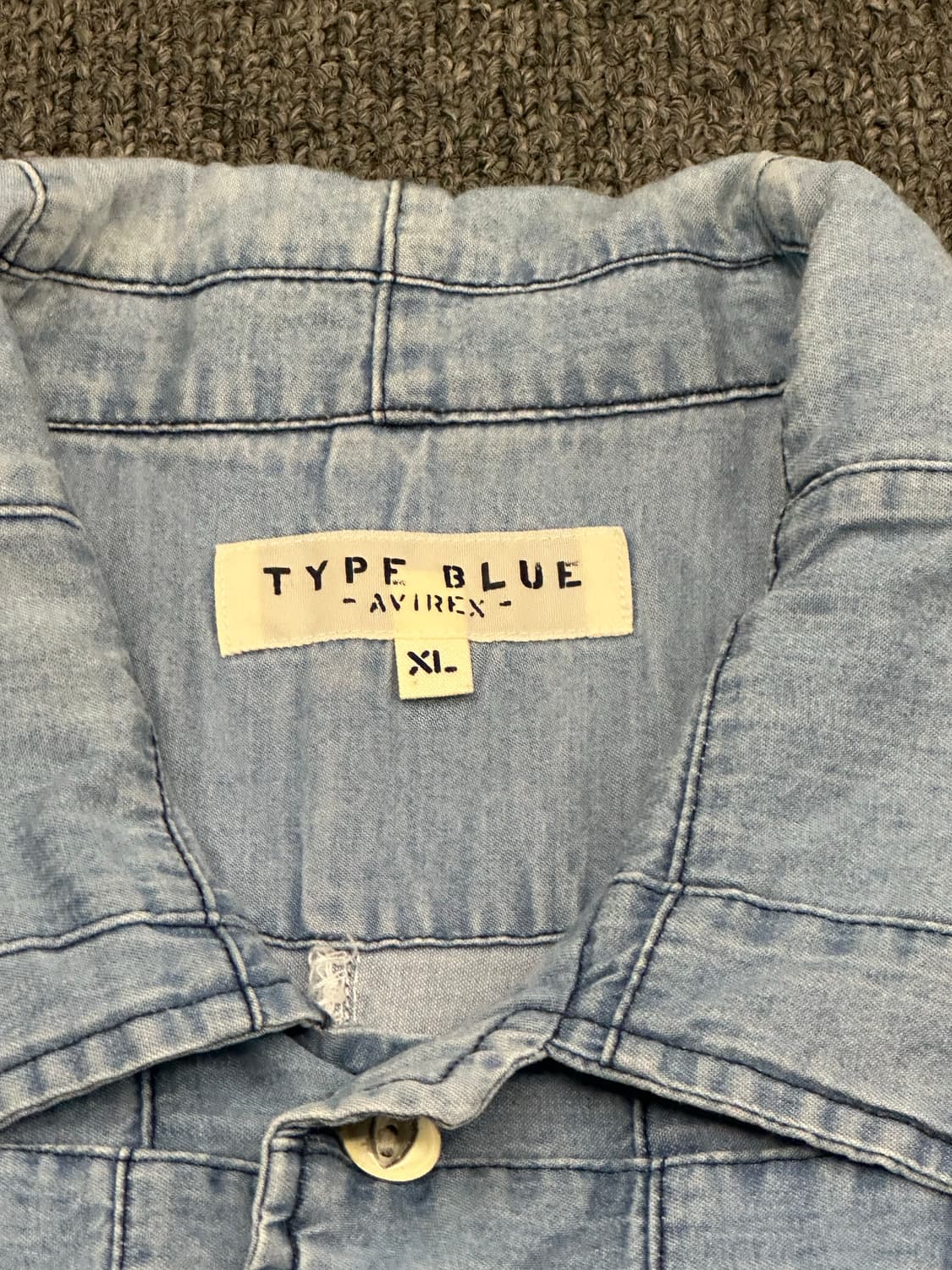 XL)Avirex vintage USN 로고 샴브레이 반팔셔츠 상품이미지4