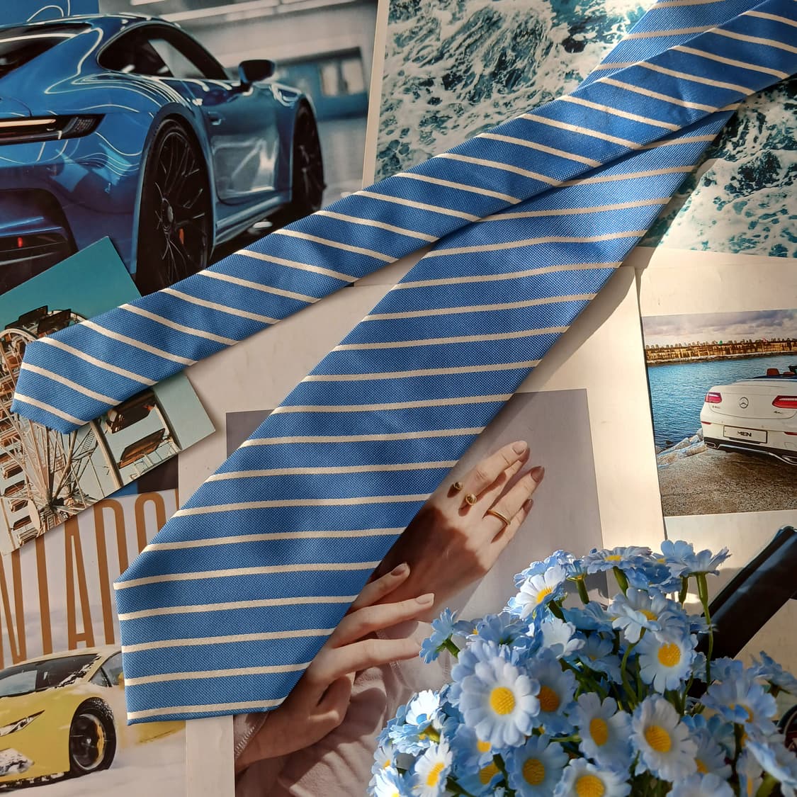 닥스 실크 블루 스트라이프 넥타이 8.2cm A등급 A19770 상품이미지4