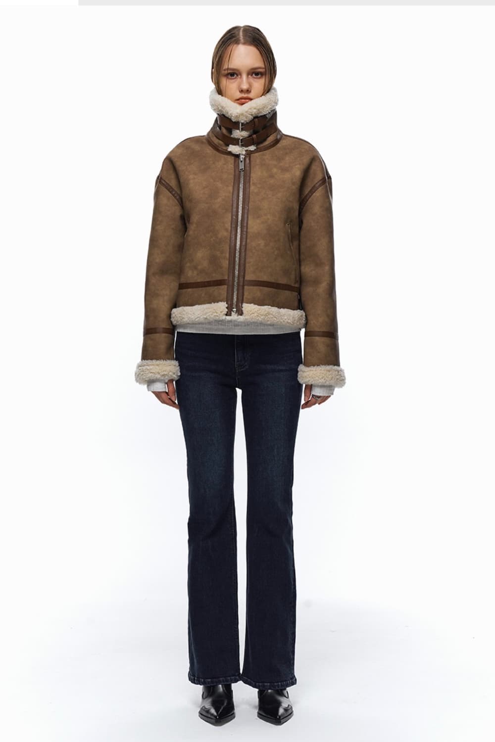 하이넥 퍼 무스탕 카멜 상품이미지1