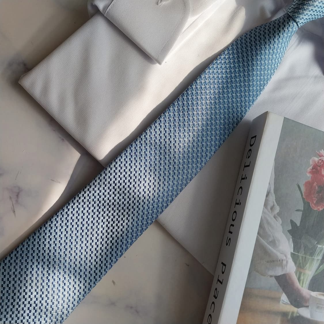 에스.티. 듀퐁 실크 블루 패턴 넥타이 8cm A등급 K2321 상품이미지6