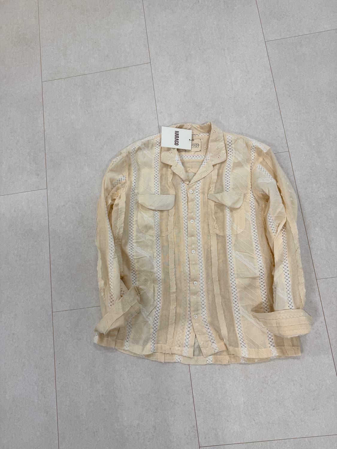 Harago 하라고 레이스 패치 셔츠 M 상품이미지3