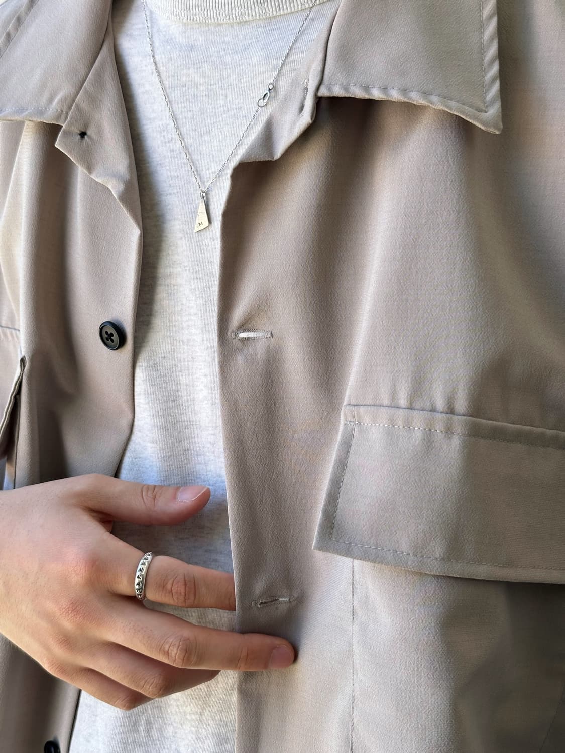 Linen touch light poly open collar shirt 상품이미지4