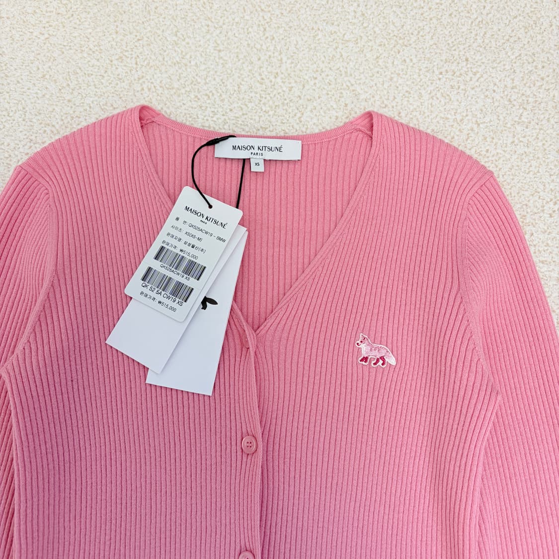 메종키츠네 베이비 폭스 골지 립 가디건 핑크 상품이미지3