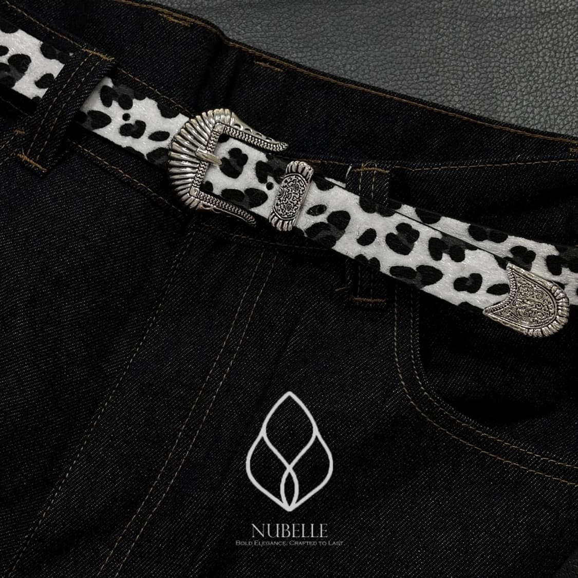🌗 Leopard western belt / 호피 송치털 웨스턴 벨트 상품이미지1