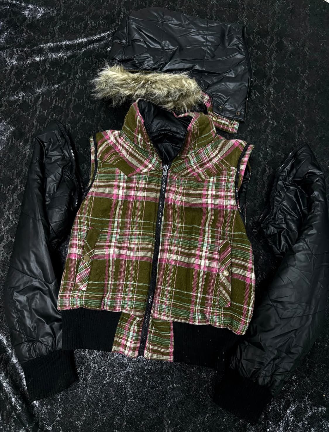 "Vintage" 와투케 키치 무드 분리가능 퍼 패딩 상품이미지6