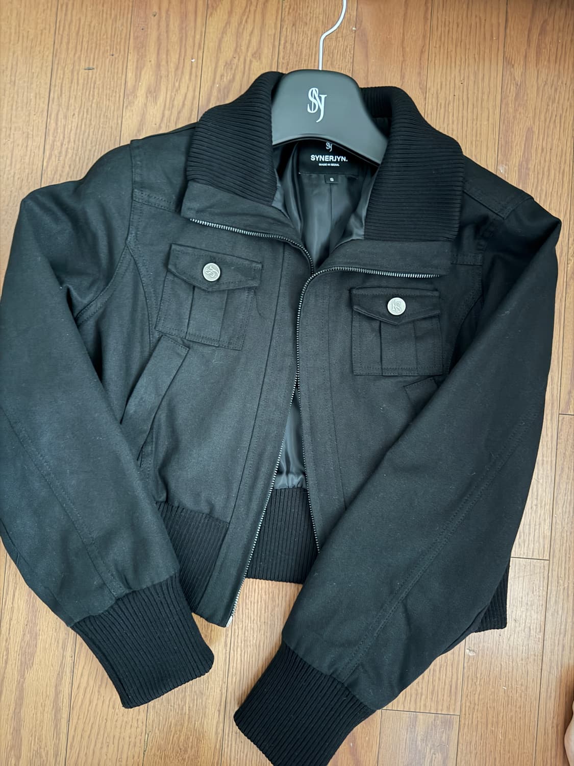 시너진 카고 포켓 크롭 점퍼 블랙 S 상품이미지3