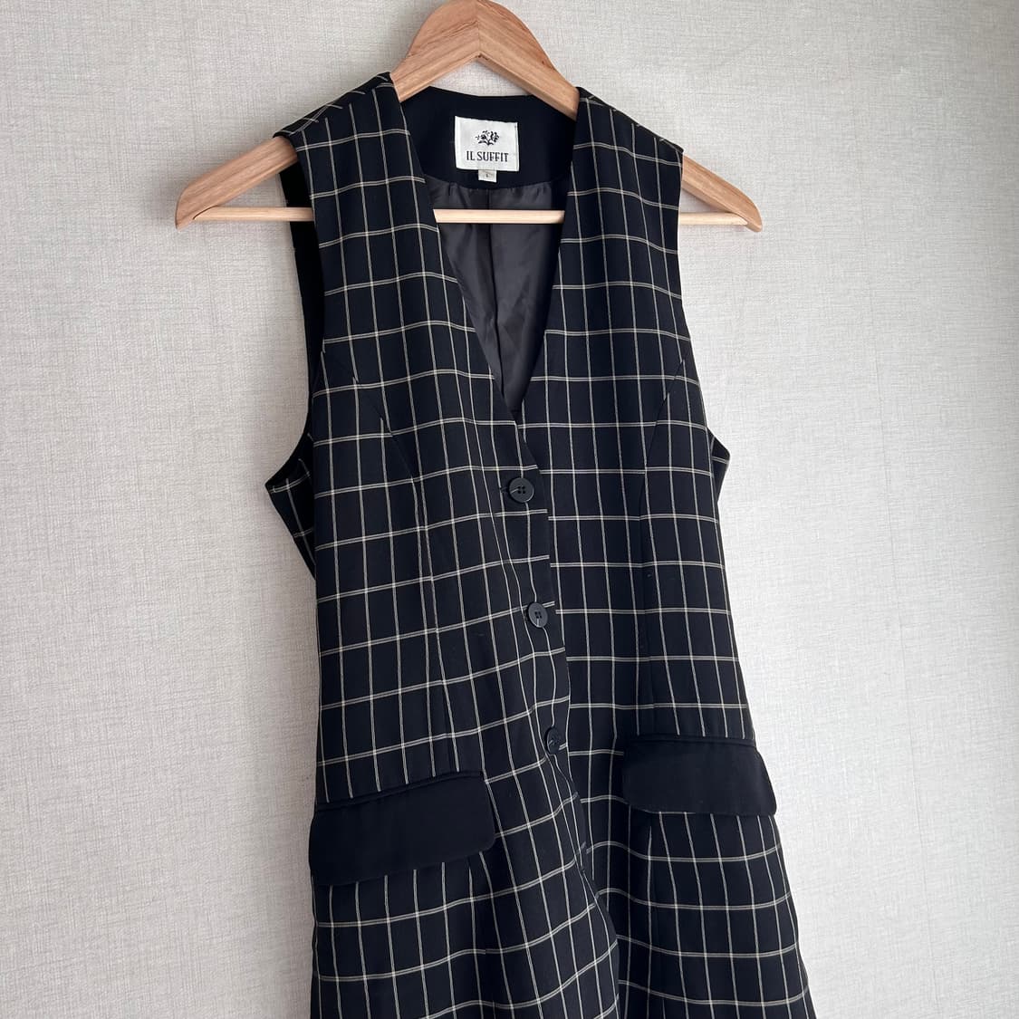 Vintage Black Check Long Vest 상품이미지2