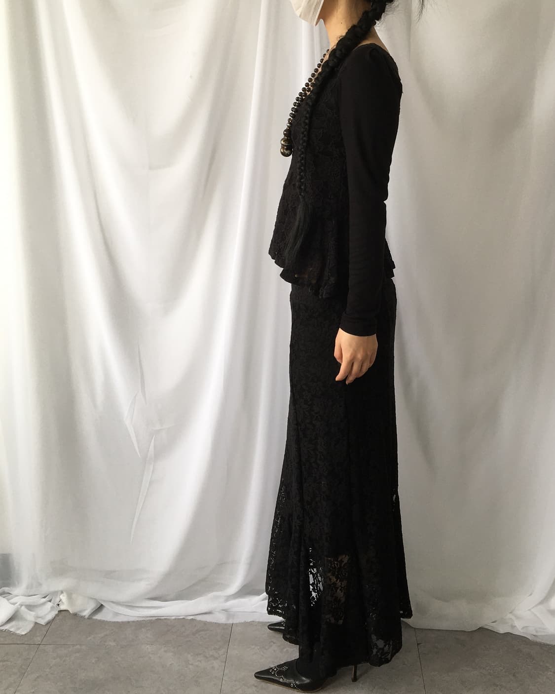 Flower pattern Lace long skirt 상품이미지5