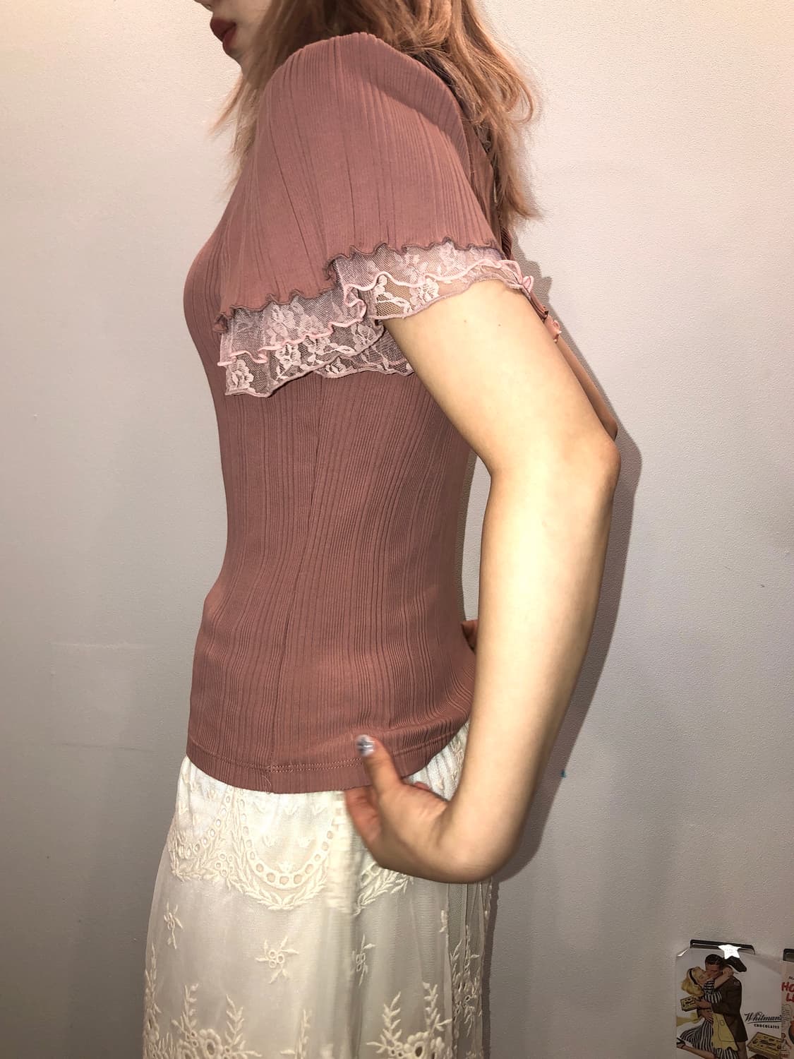 Axes femme 로즈 핑크 로걀 레이스탑 상품이미지4
