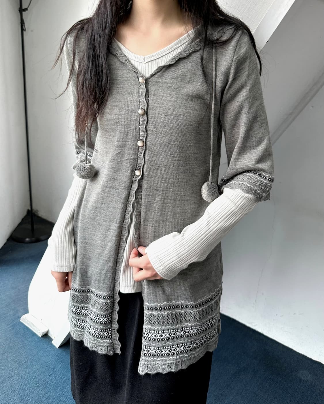 Design high gauge hooded long knit top 상품이미지7