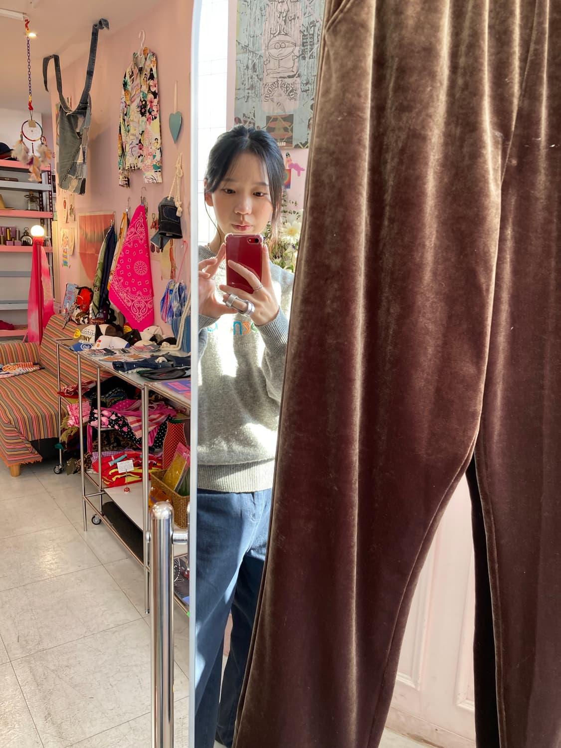 카키브라운 빈티지 벨벳 밴딩 팬츠 상품이미지3