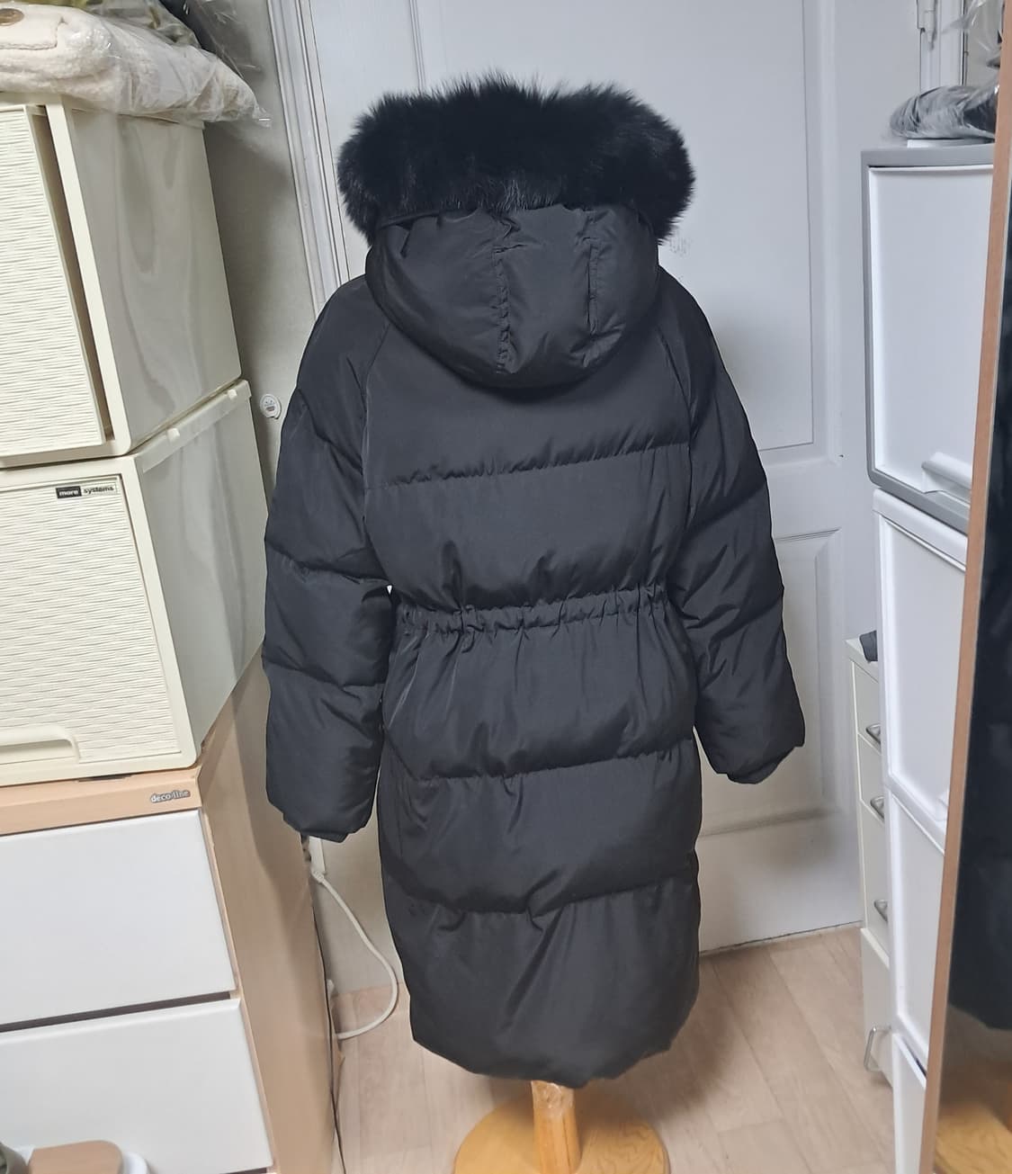 GGPX 블랙 모피퍼 덕다운 롱패딩 S(55~66) 상품이미지3