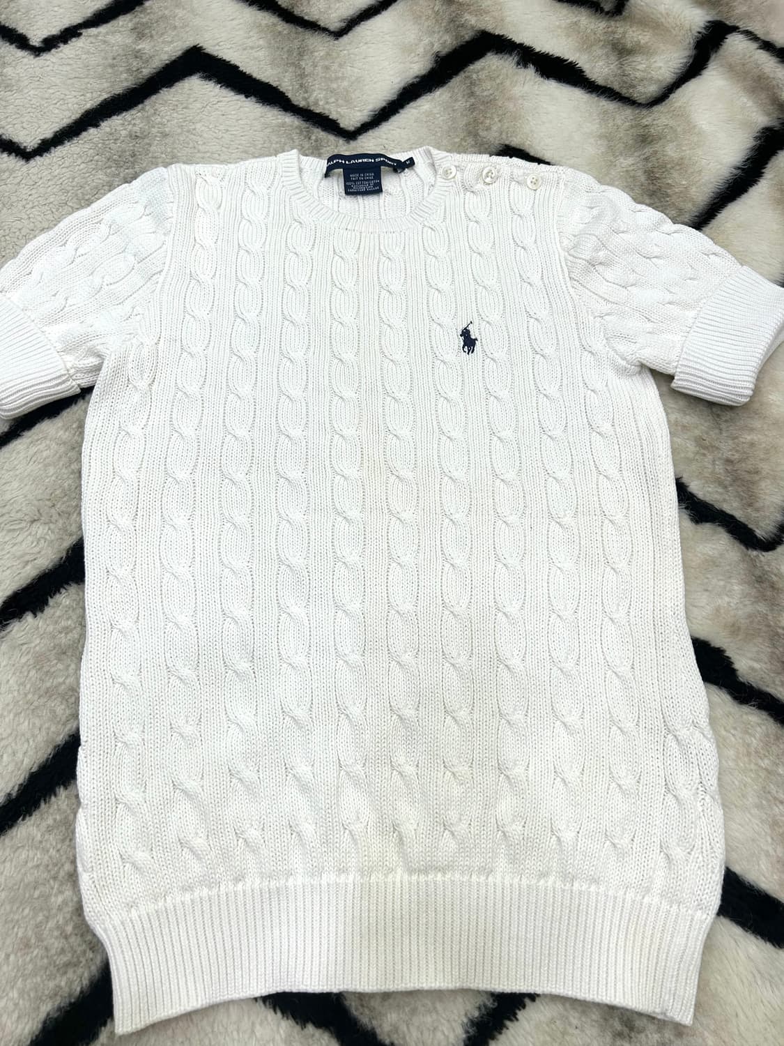 [M]폴로랄프로렌 스포츠 라운드 꽈배기 반팔 니트/화이트 상품이미지2