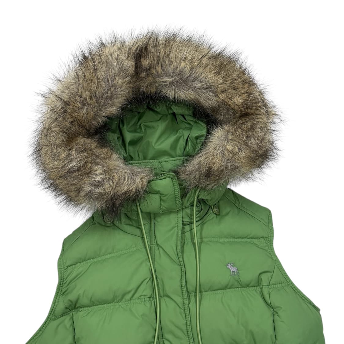 아베크롬비 빈티지 Y2K 퍼 후드 말차그린 연두 패딩조끼 베스트 M 상품이미지2