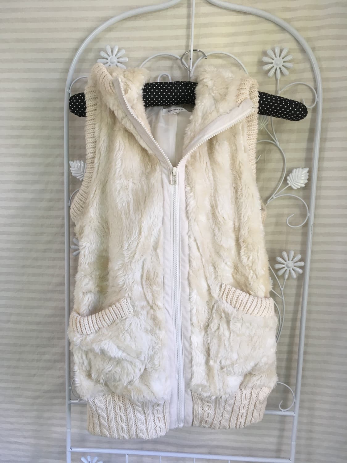 jpn vintage 아이보리 퍼 니트 후드 베스트  상품이미지1