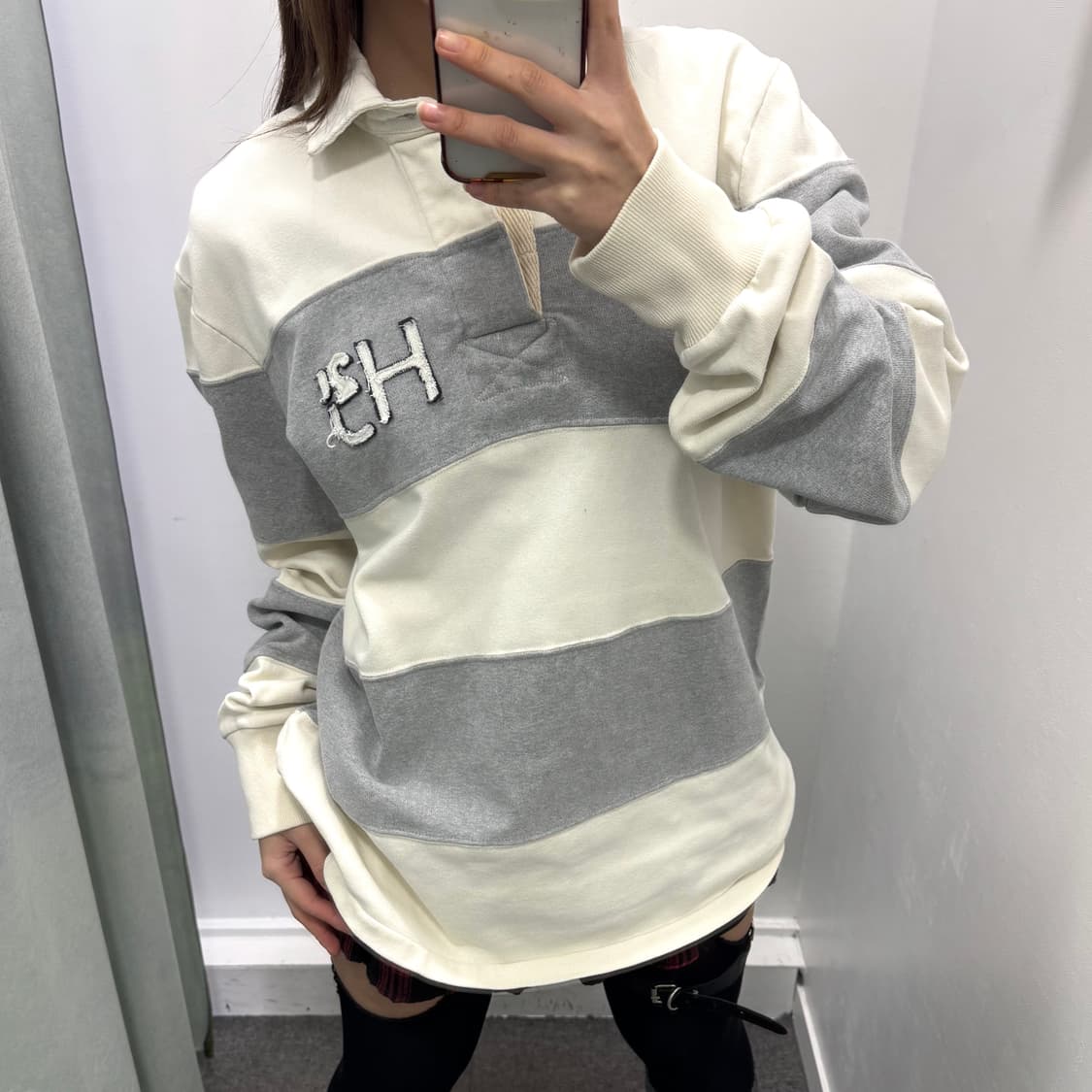 hydrogen jeans 그레이 아이보리 럭비티 상품이미지1