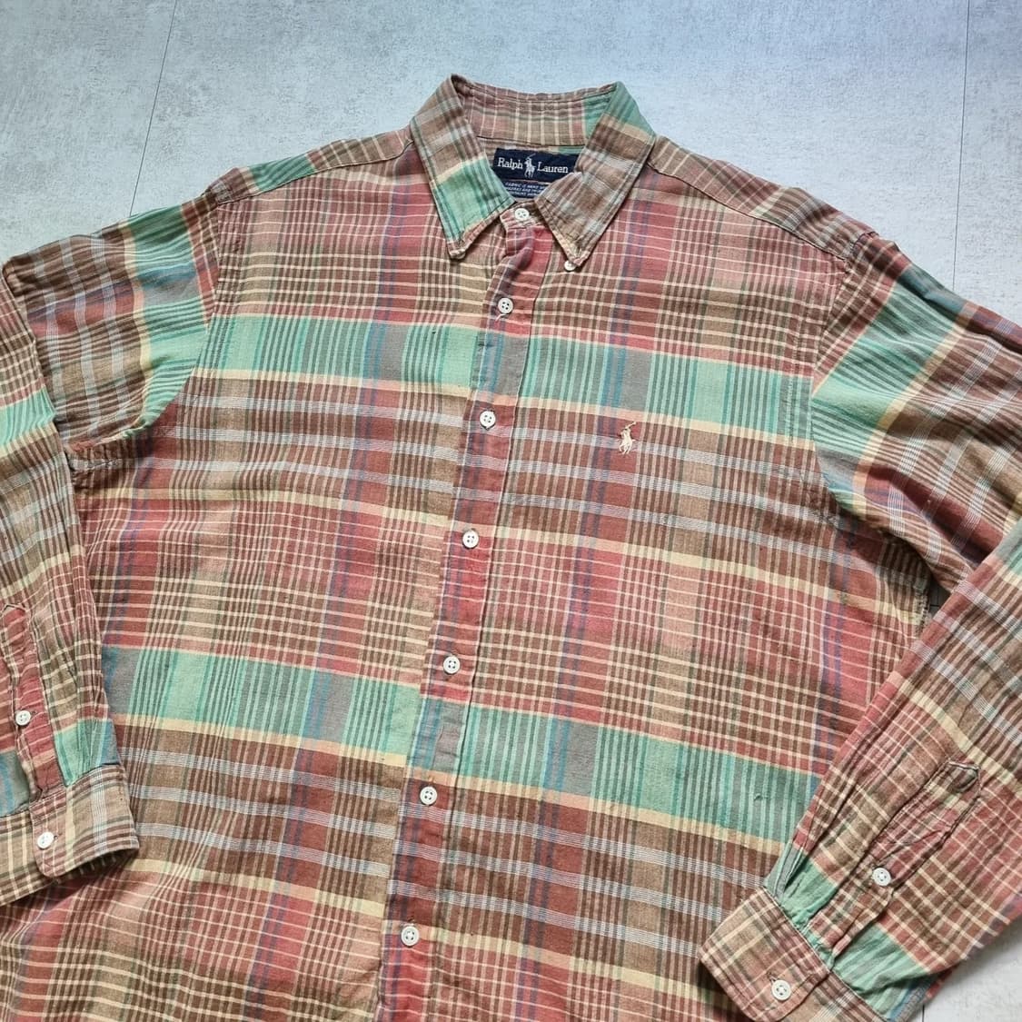 70s USA 폴로 랄프로렌 마드라스 체크 셔츠 L sz 상품이미지2