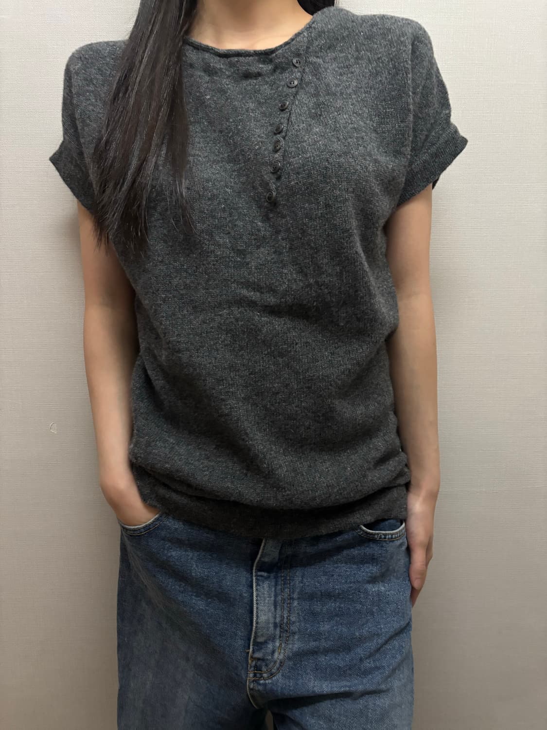 빈티지 그레이 버튼 니트 상품이미지2