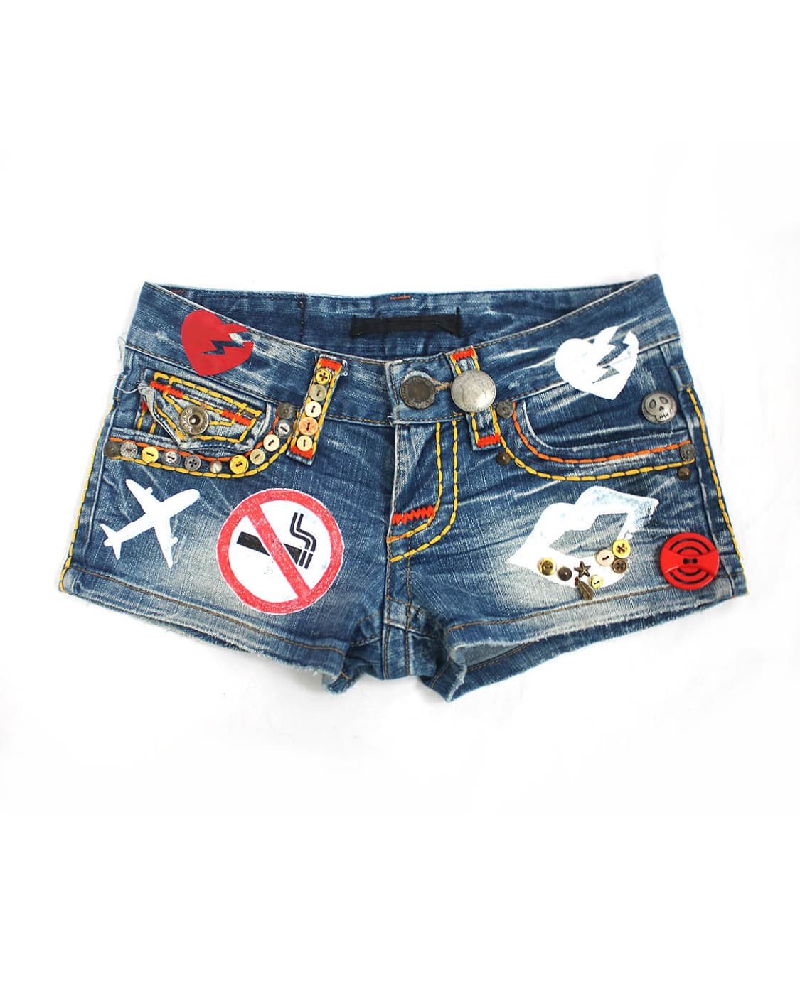 Kitsch Hand-Drawn Y2K Denim Shorts 상품이미지1