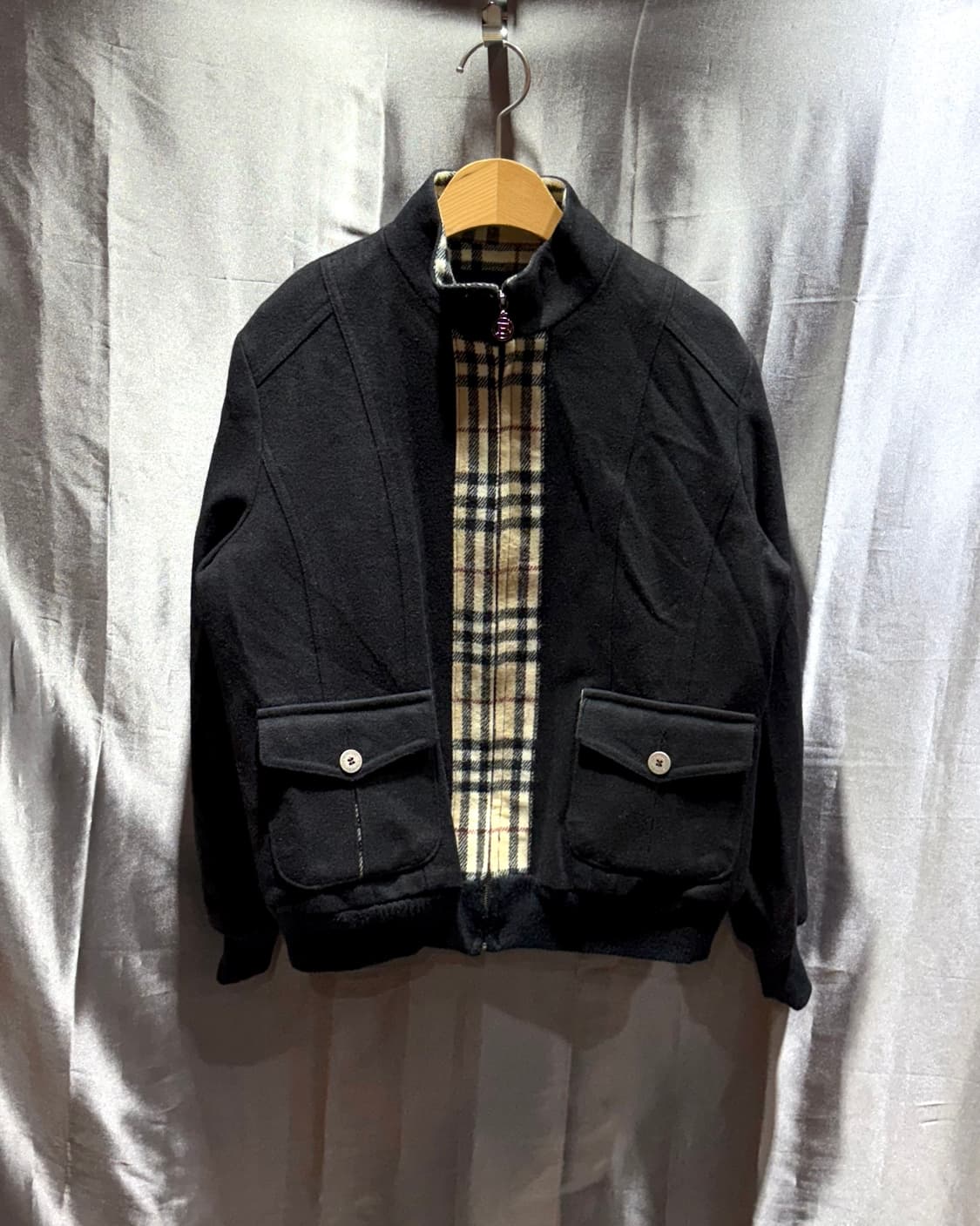 L BURBERRY 버버리 투포켓 노바체크 라인 모직 블루종 상품이미지2