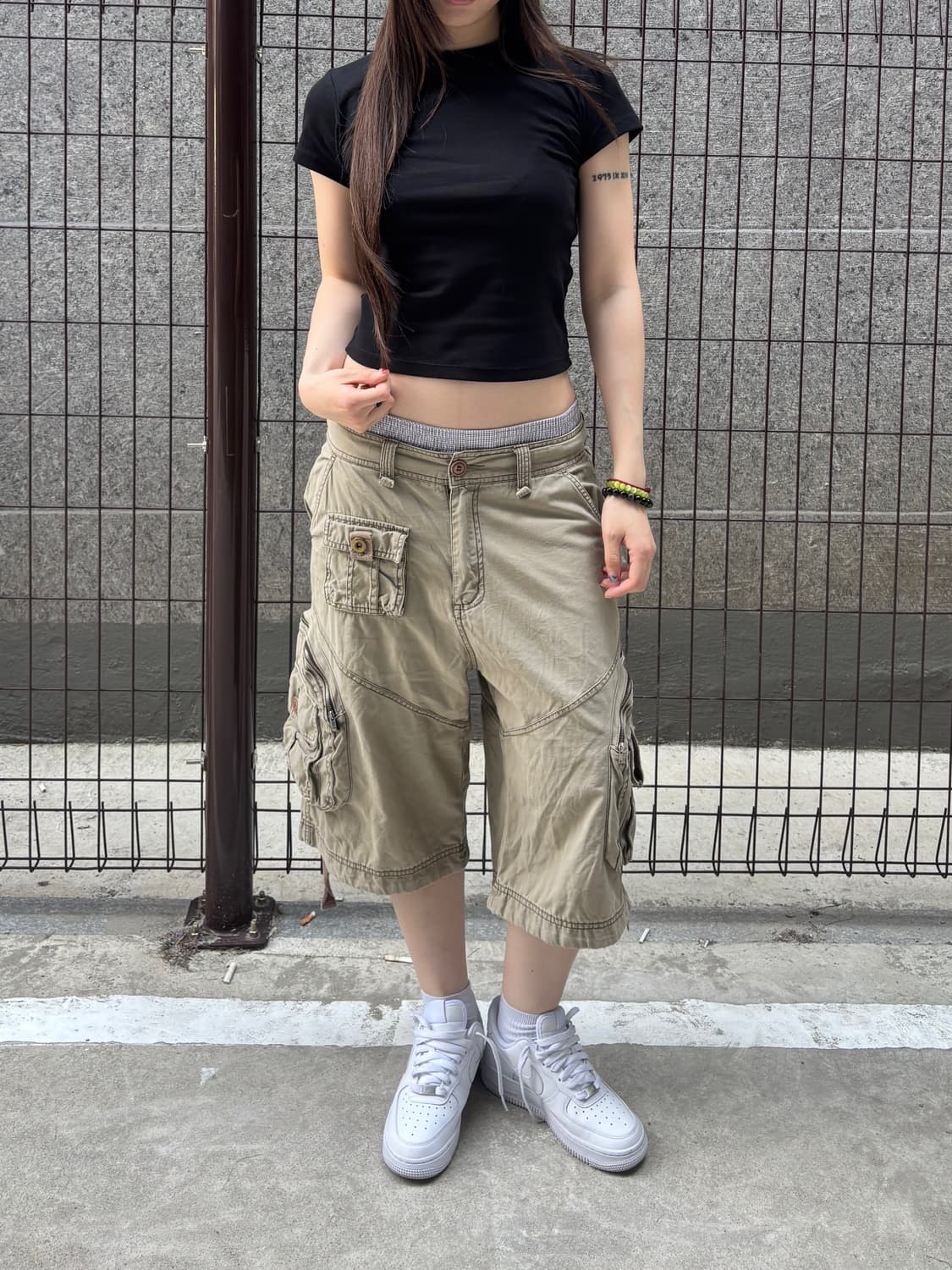 빈티지 카키 멀티포켓 카고 반바지 상품이미지1