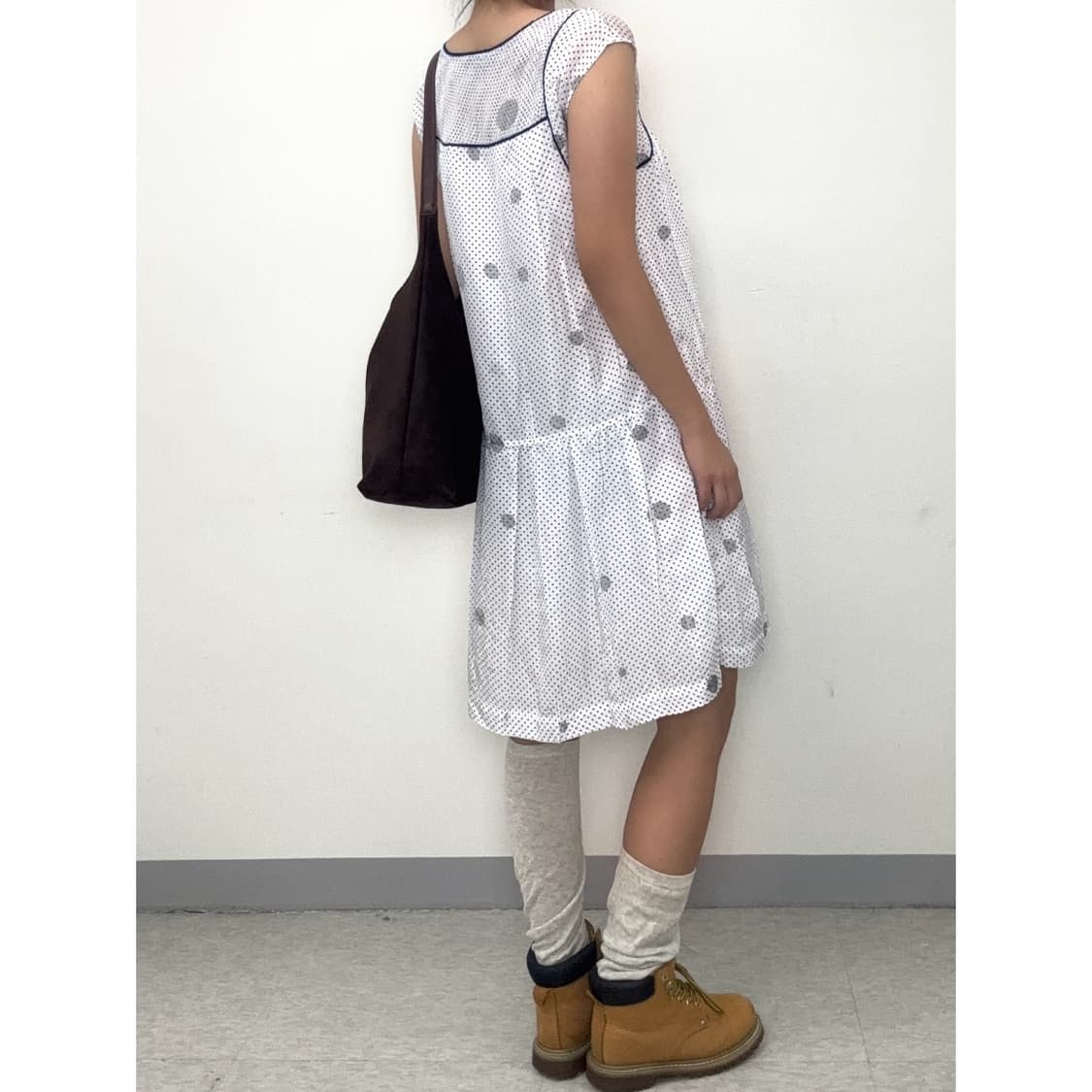 빈티지 화이트 도트 원피스 상품이미지3