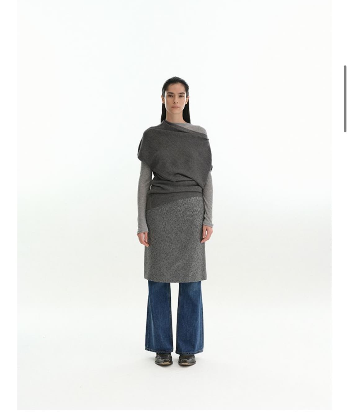 repos unbal off shoulder knit grey 상품이미지2