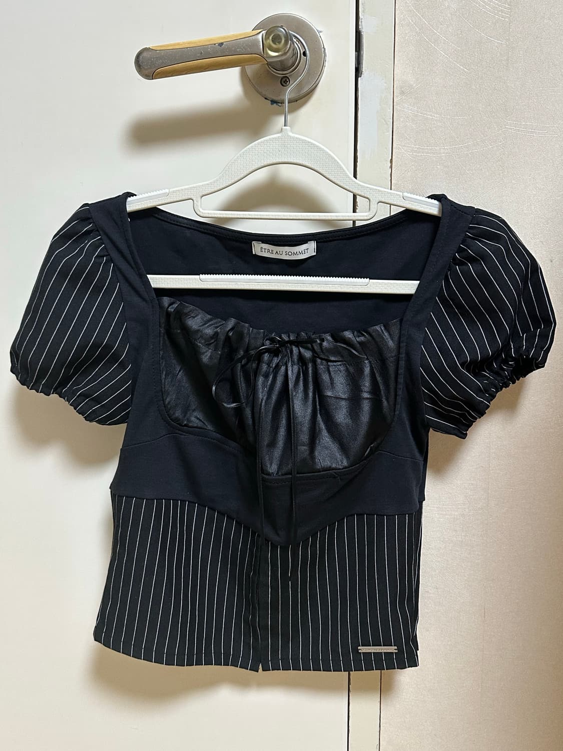 에트오소메 stripe lace-up puff top 상품이미지1