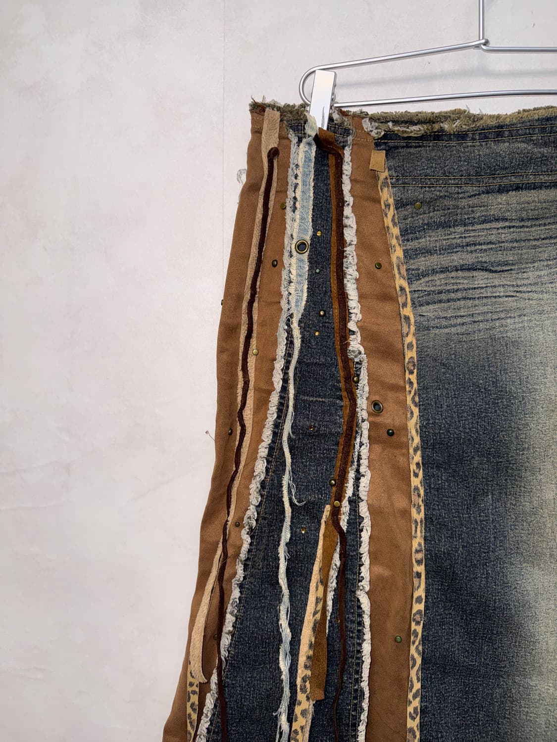 Denim grunge western leopard long skirt 상품이미지3
