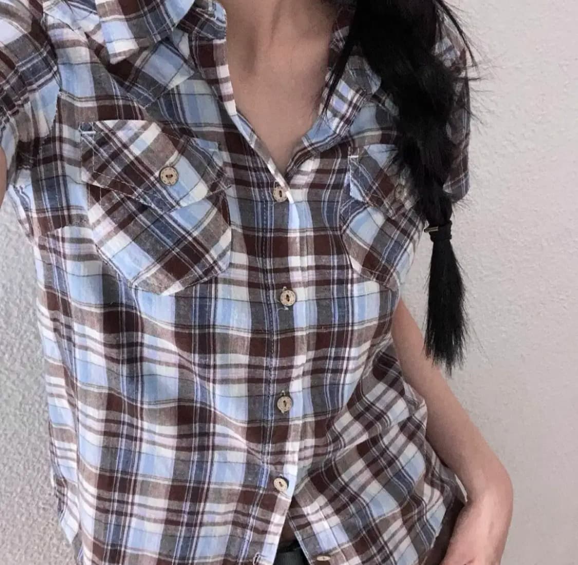 빈티지 반팔 체크 셔츠 딸기초코 아보라빈티지 상품이미지1
