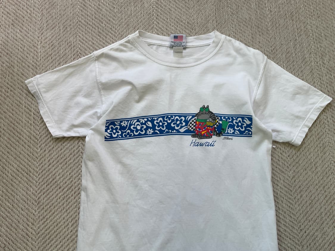 8~ 90s usa 블루하와이캣 하와이안 보더 그래픽 티셔츠 상품이미지2