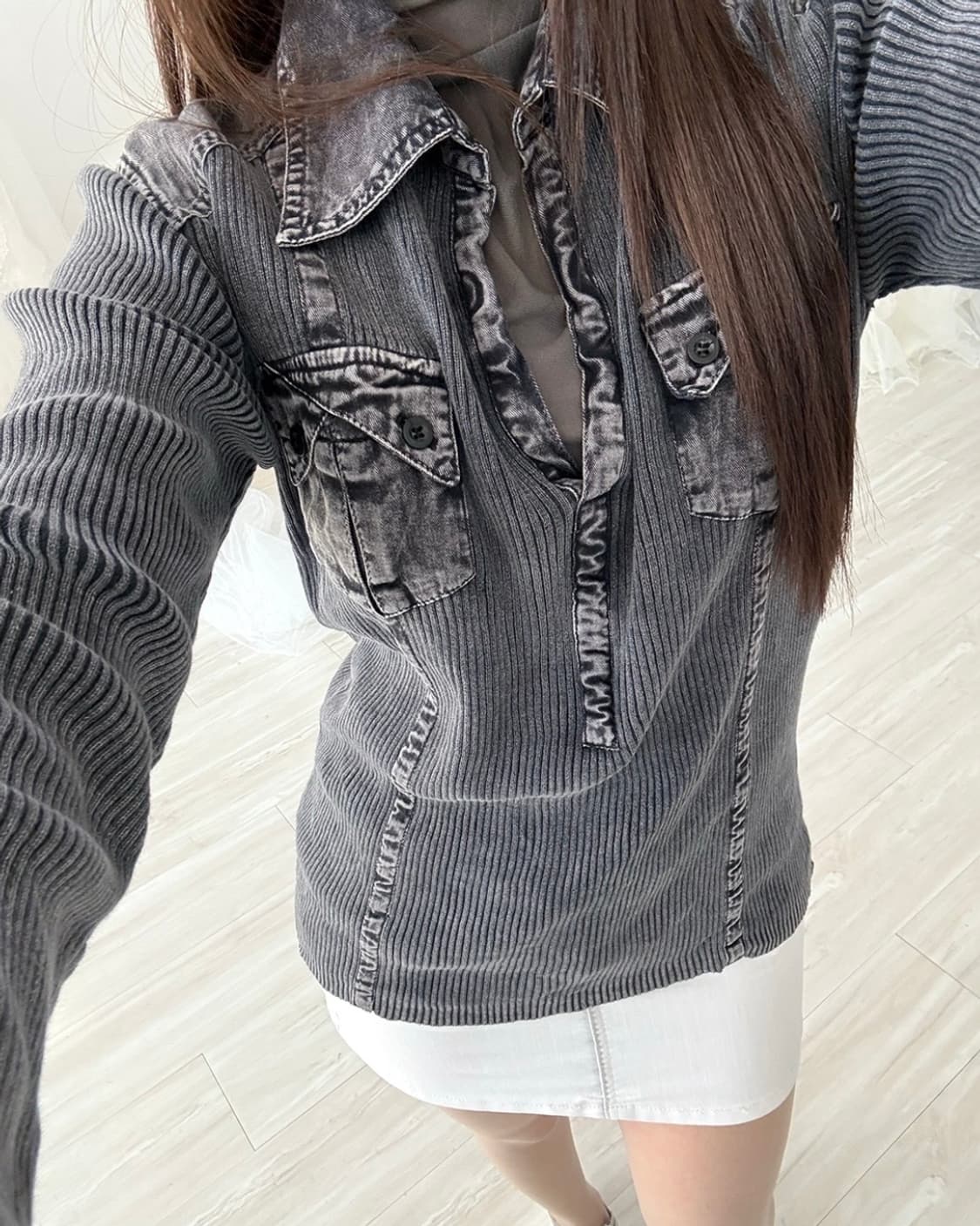 TORNADO MART charcoal y2k detail top  상품이미지8