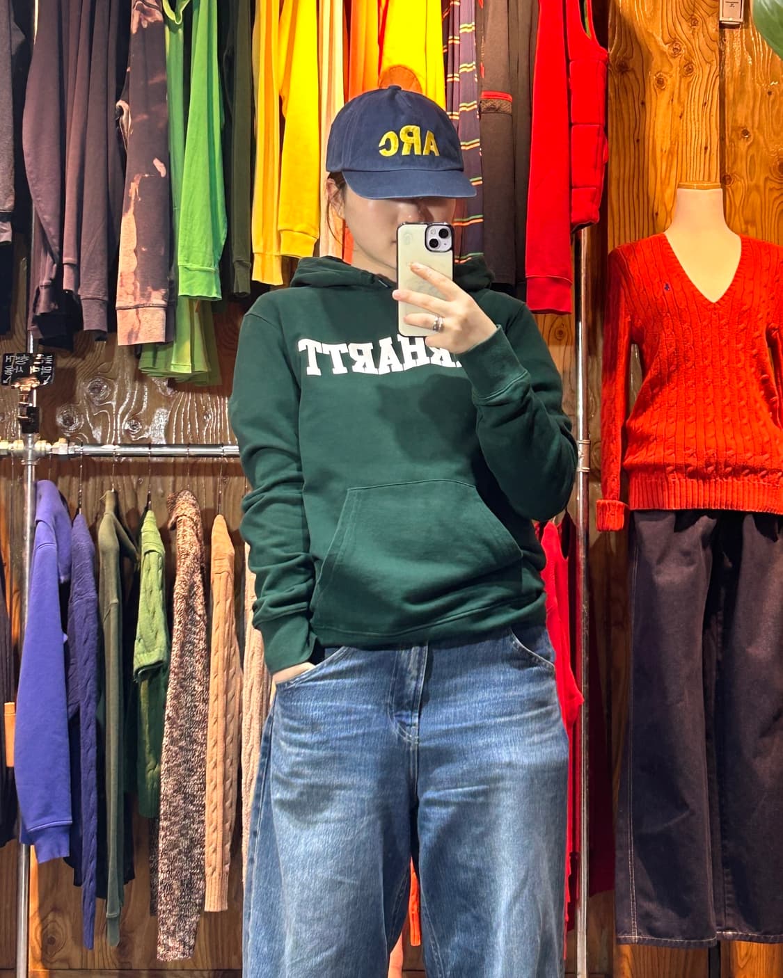 S CARHARTT 칼하트 포레스트 그린 로고 후드티 상품이미지1