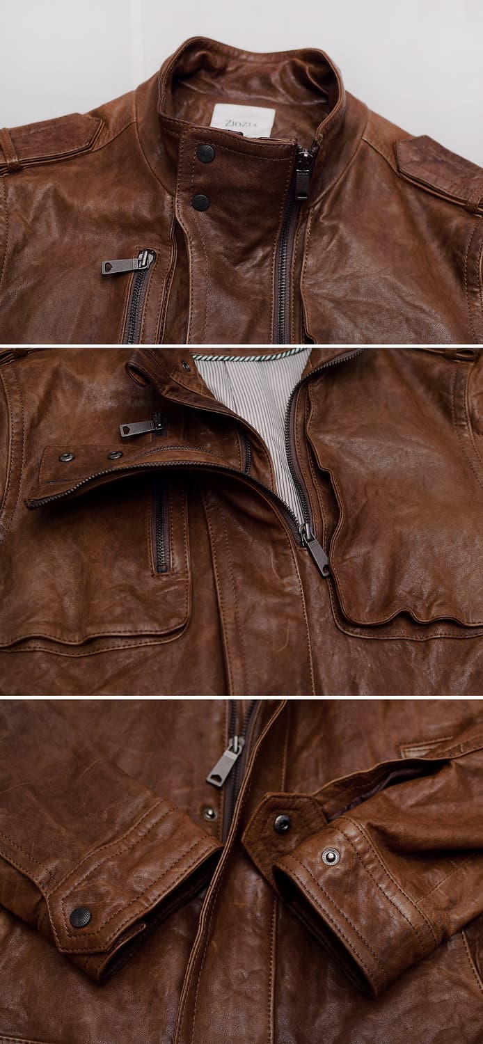 올드레더 워싱 브라운 쉽스킨 양가죽 라이더 자켓 (100) 상품이미지9