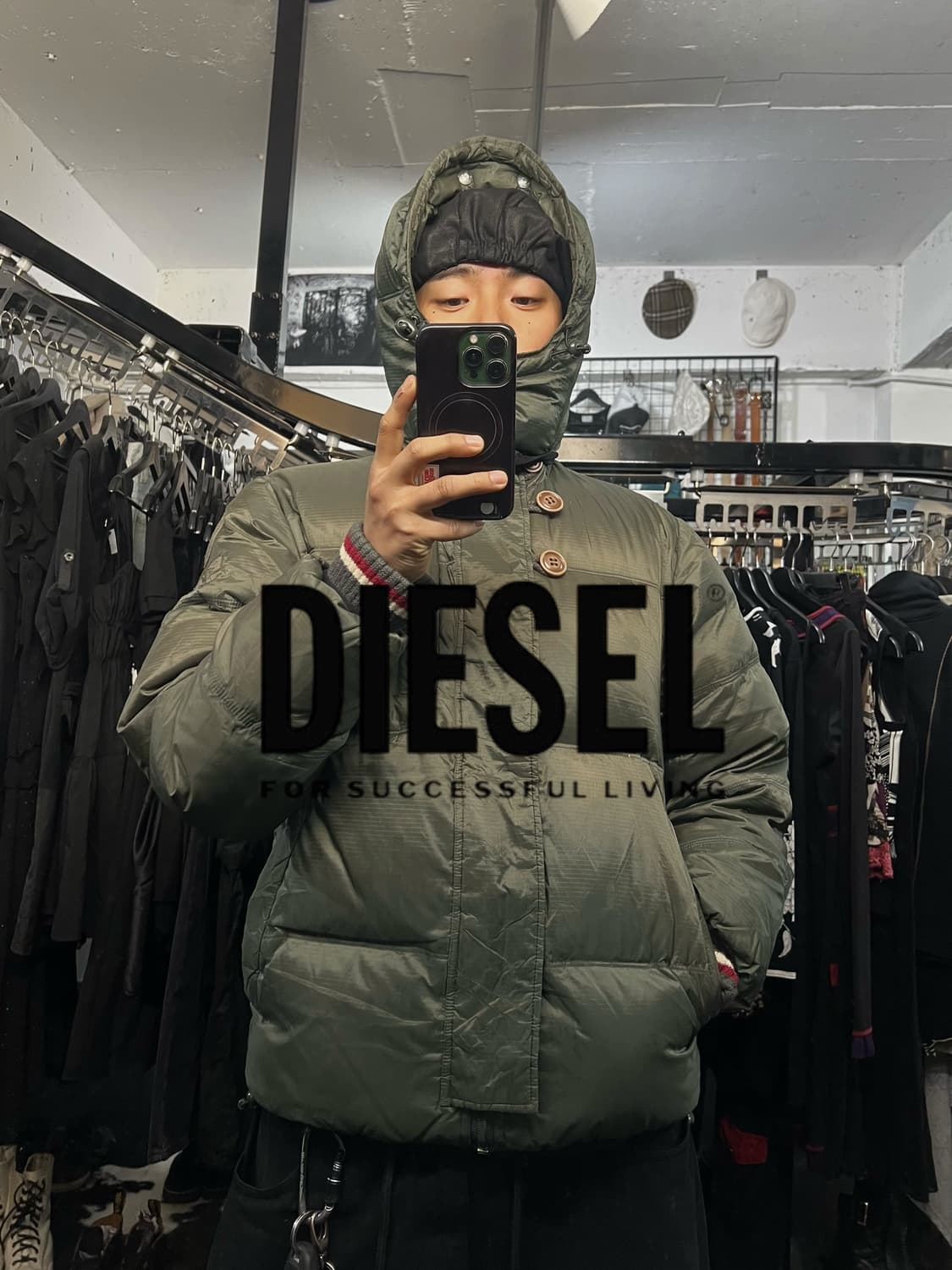 디젤 카키 구스다운 파카 상품이미지1