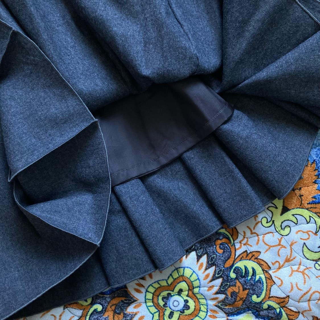 Courreges 꾸레쥬 셔링 플리츠 스티치 그레이 울 모직 스커트 치마 상품이미지4