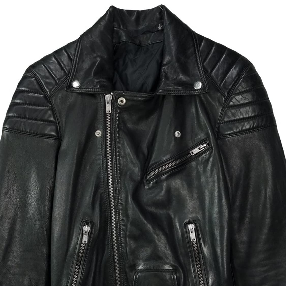 빈티지 리얼 쉽스킨 레더 양가죽 사선 라이더 레더 자켓 블랙 M16807 상품이미지4
