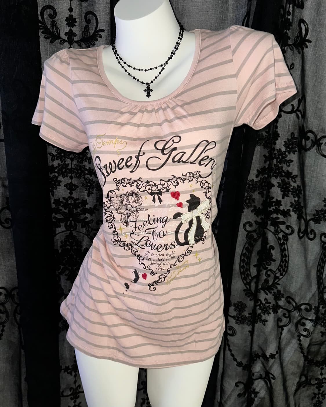 Lovely pink striped short sleeve 상품이미지2