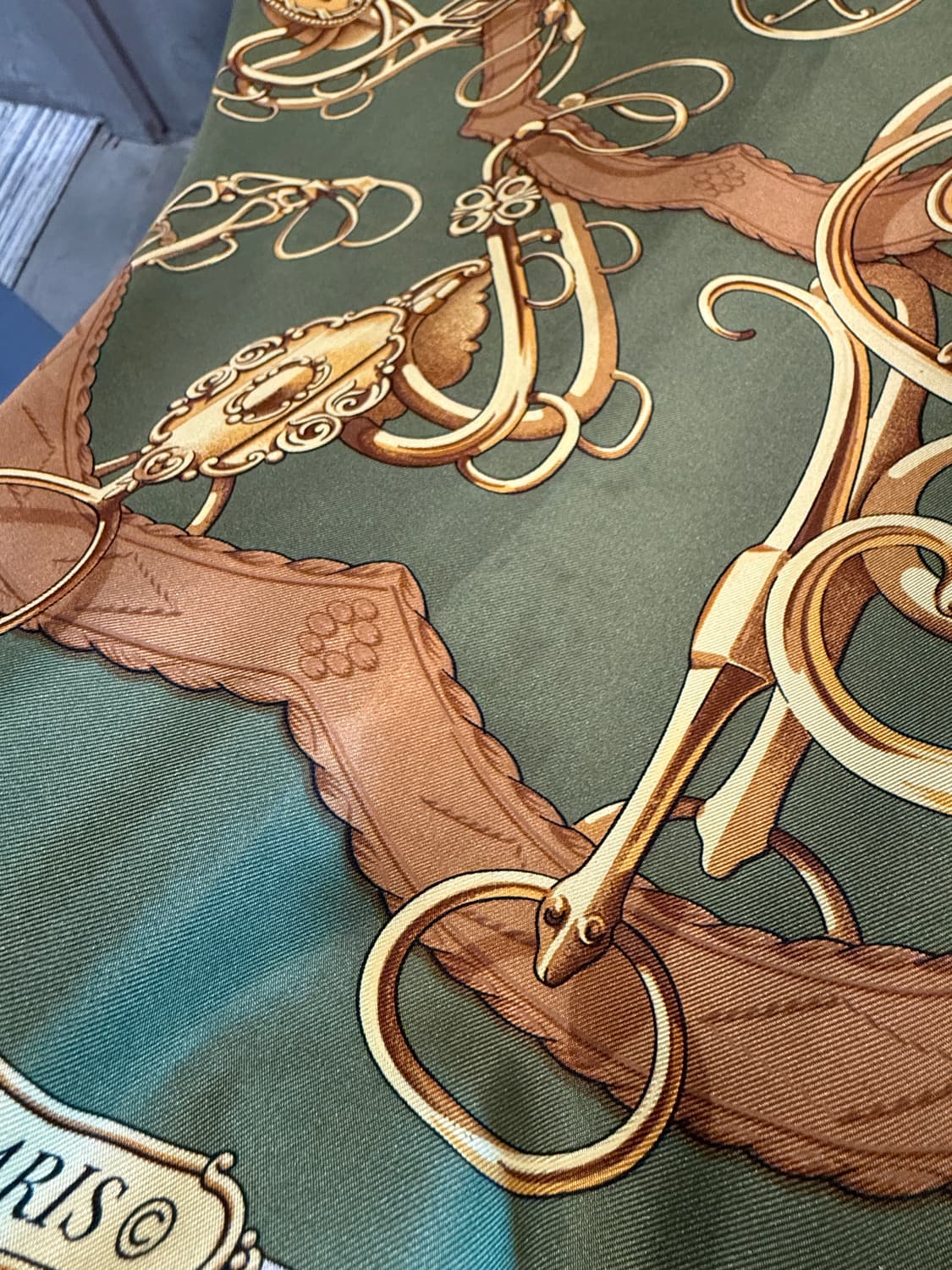에르메스 클래식 마구 패턴 실크 스카프 그린 90 상품이미지8