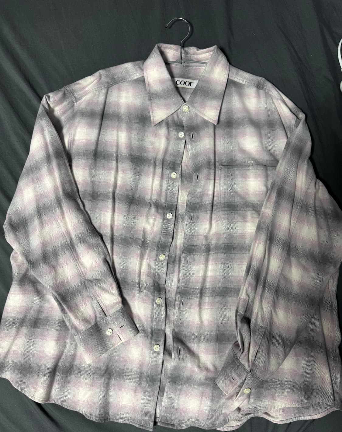 쿠어 옴브레 체크 오버사이즈 셔츠 (그레이핑크) 상품이미지1