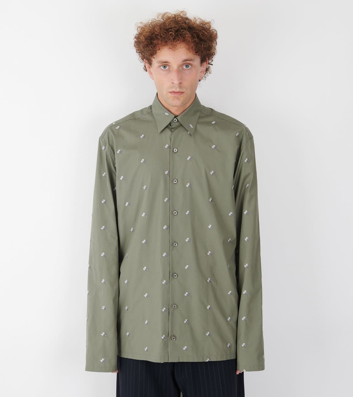 [S,M,L]리에르 플라워 코튼 셔츠/카키 그레이 상품이미지1