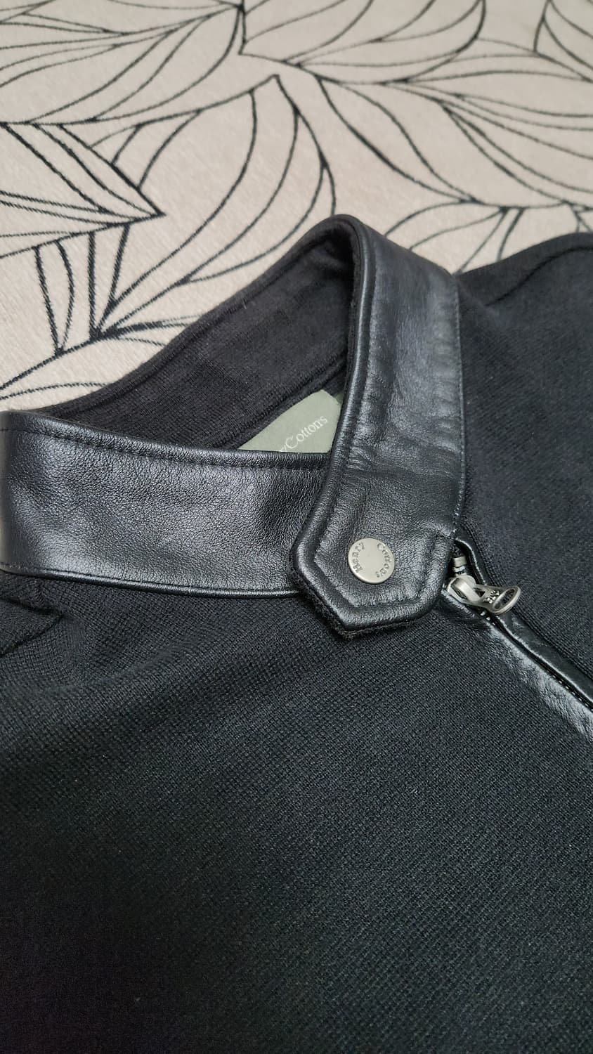 헨리코튼 남성 블랙 레더 니트 집업 100 상품이미지2