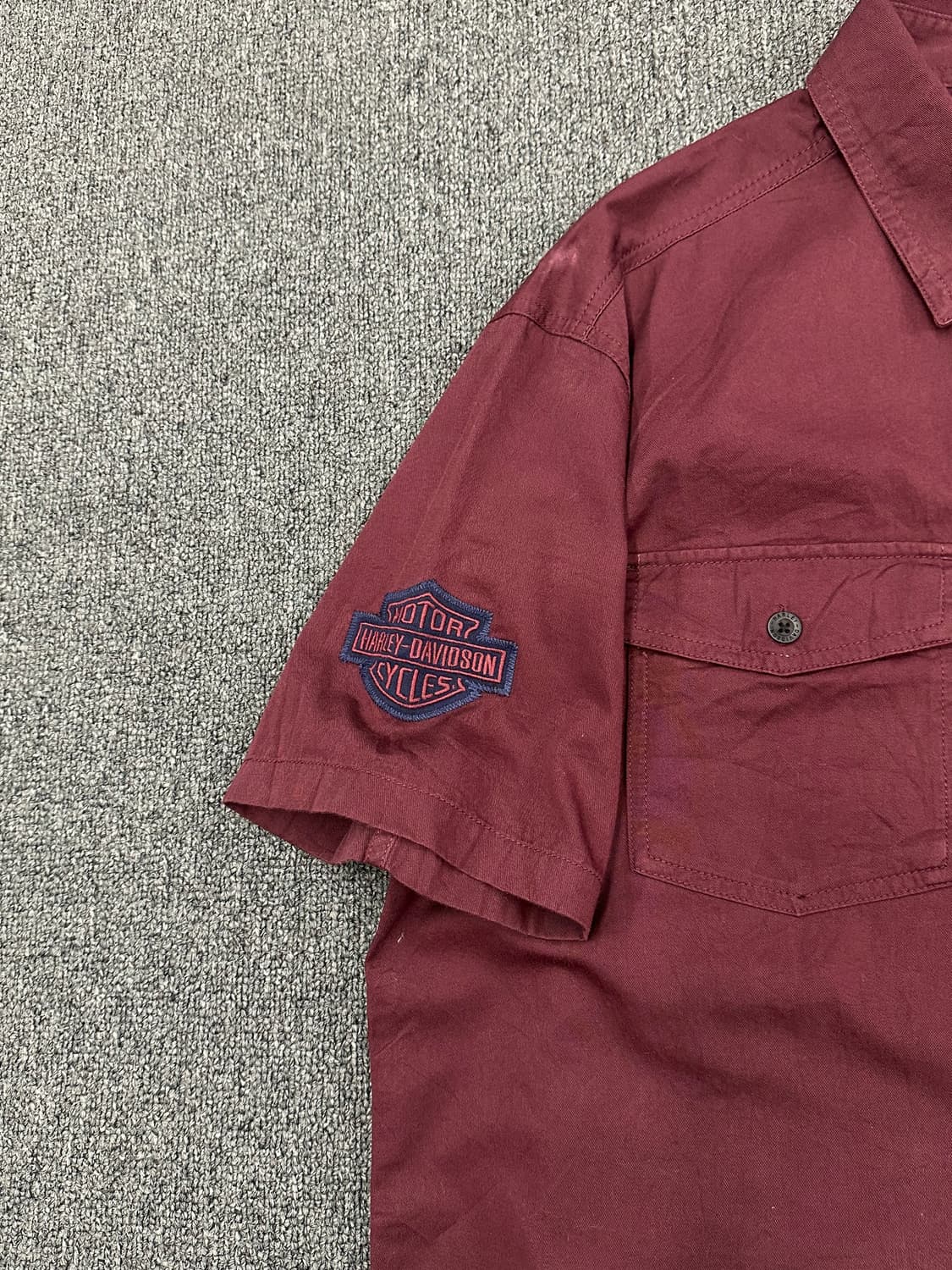 L)할리데이비슨 빈티지 투포켓 자수 버건디 반팔셔츠  상품이미지4