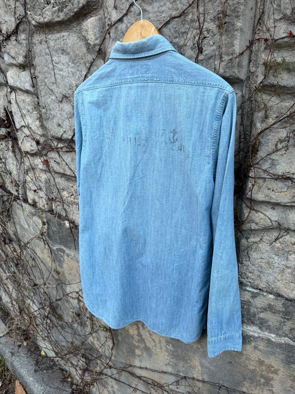 폴로 랄프로렌 빈티지 미해군 스탠실 샴브레이 셔츠 s  상품이미지4