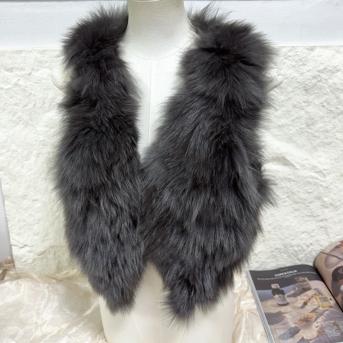 빈티지 그레이 여우털 폭스퍼 조끼 베스트 상품이미지2