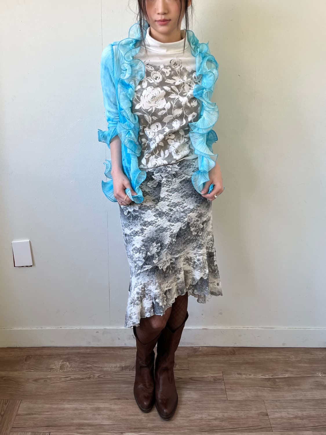 Japan vtg 러플 블라우스 가디건 상품이미지3