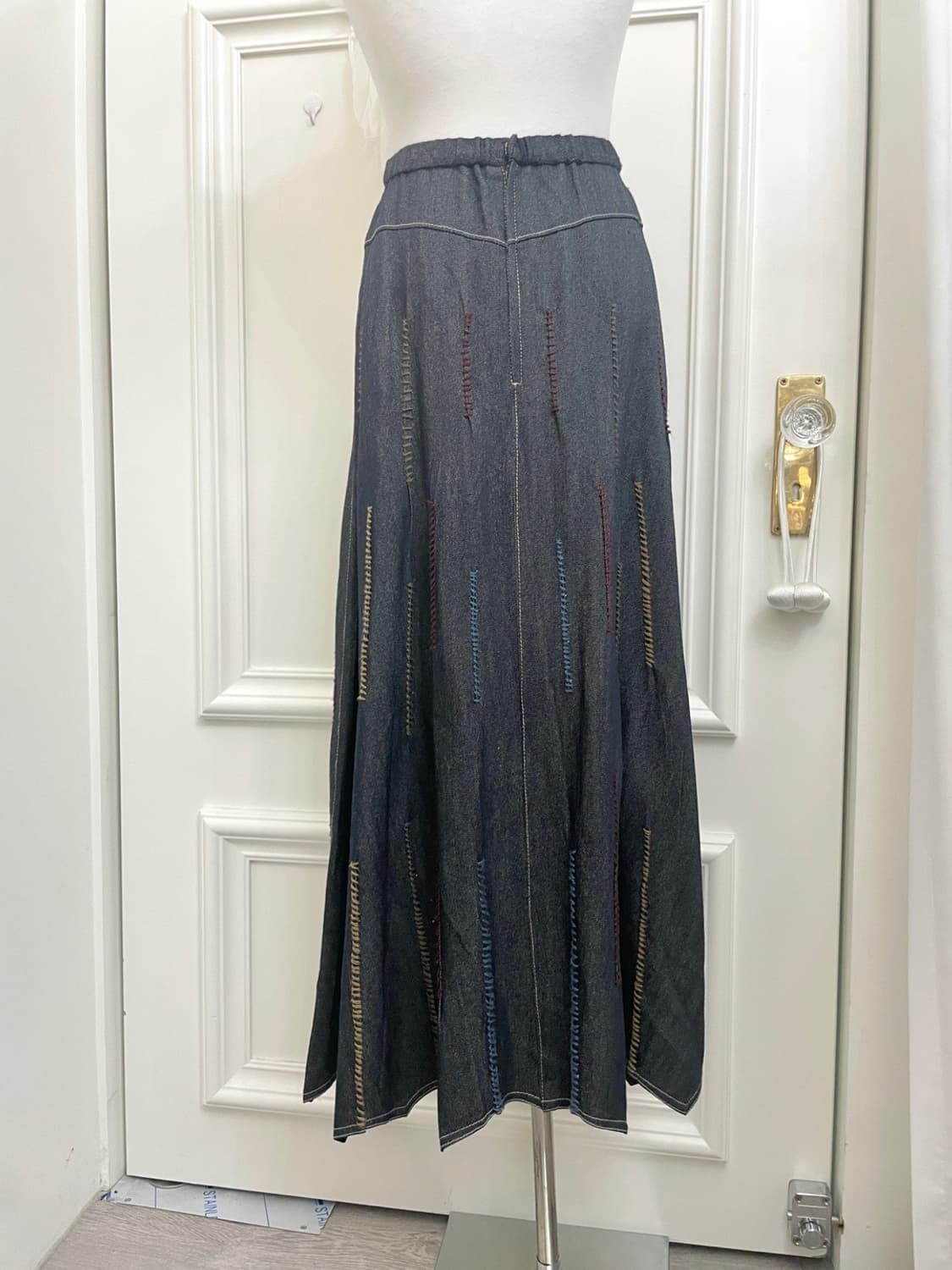 denim flare embroidery point long skirt 상품이미지4