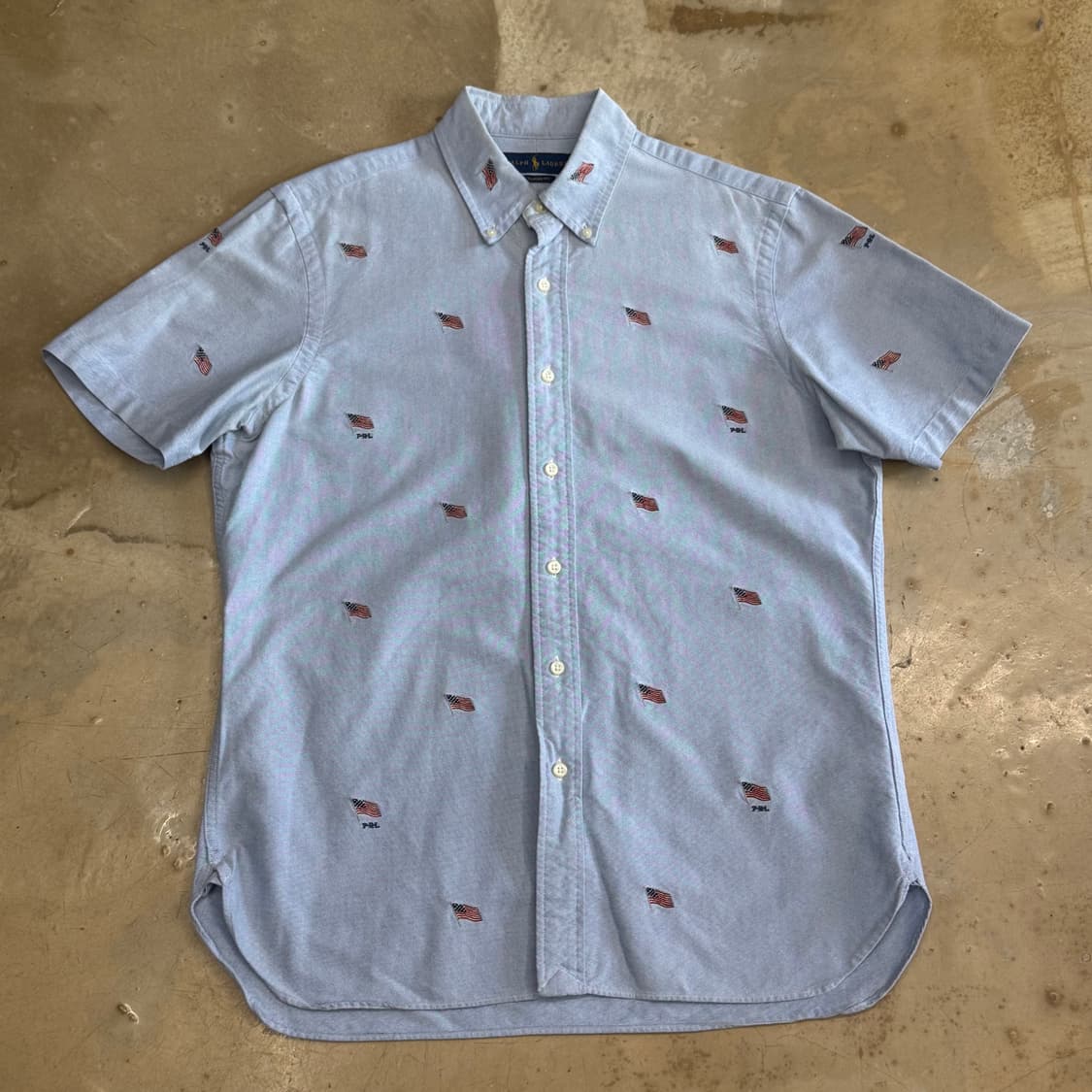 M 폴로랄프로렌 성조기 자수 스카이블루 반팔 셔츠 상품이미지2