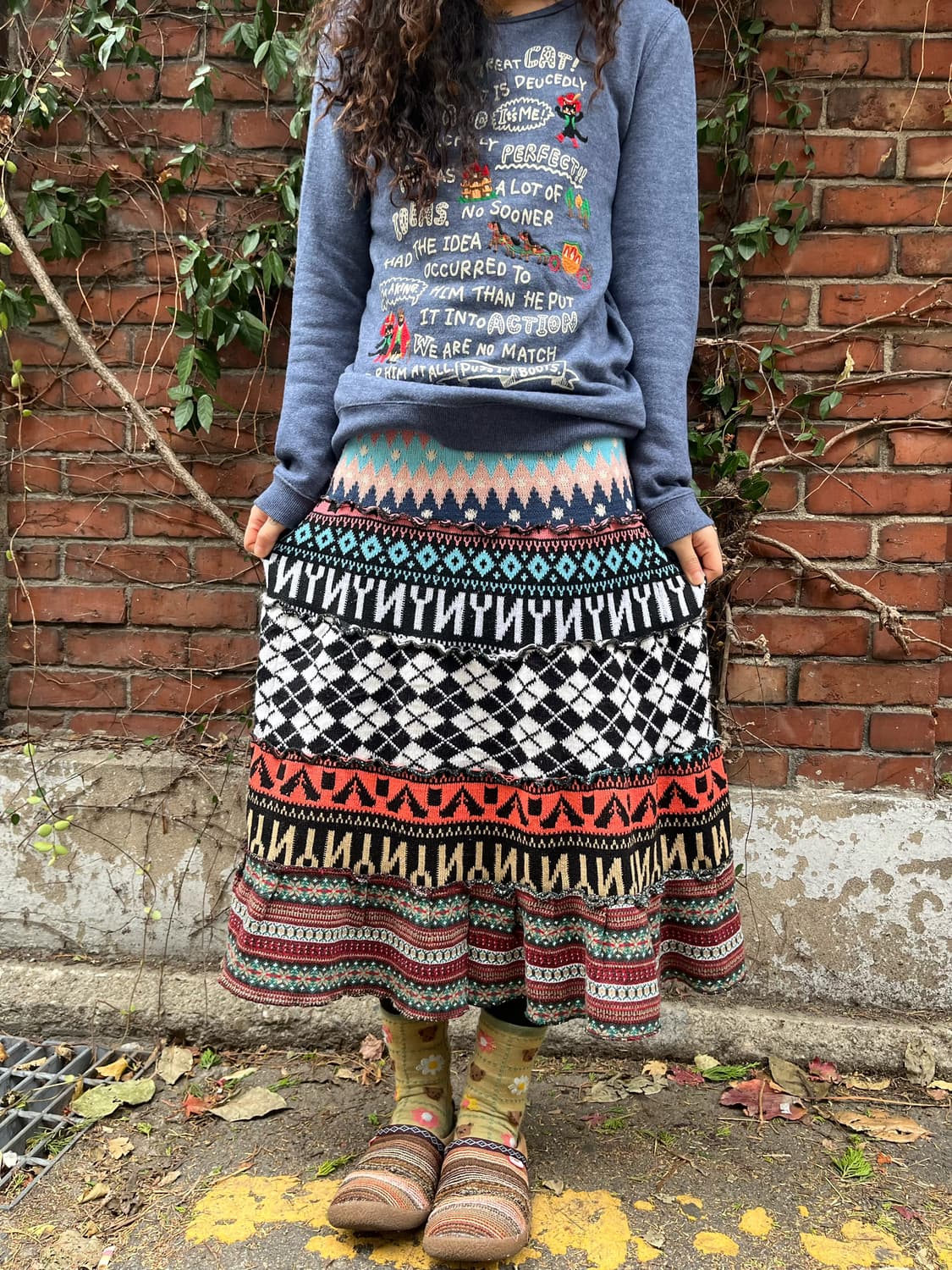 히피패턴 패치 니트 캉캉 스커트 상품이미지2